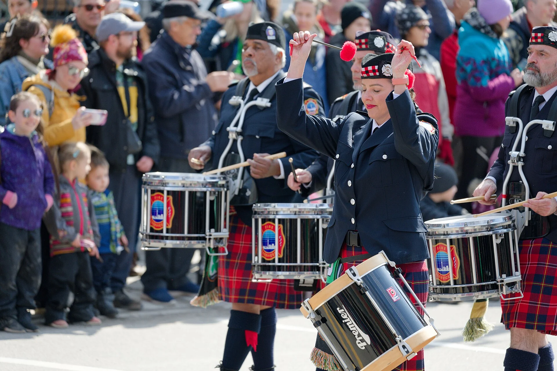 Marching band performing at a St Patrick's Day parade